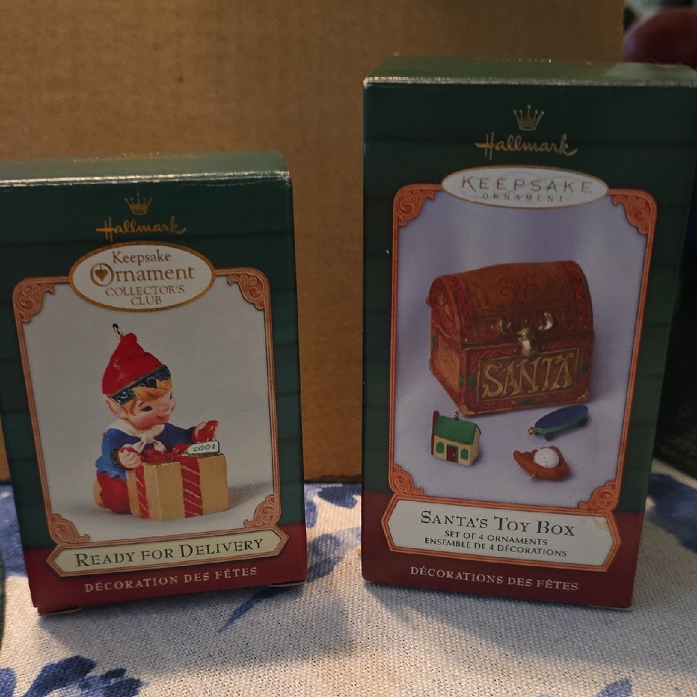 Hallmark Ornament Set Of 2 - Santa's Toy Box & Ready For Delivery 2001